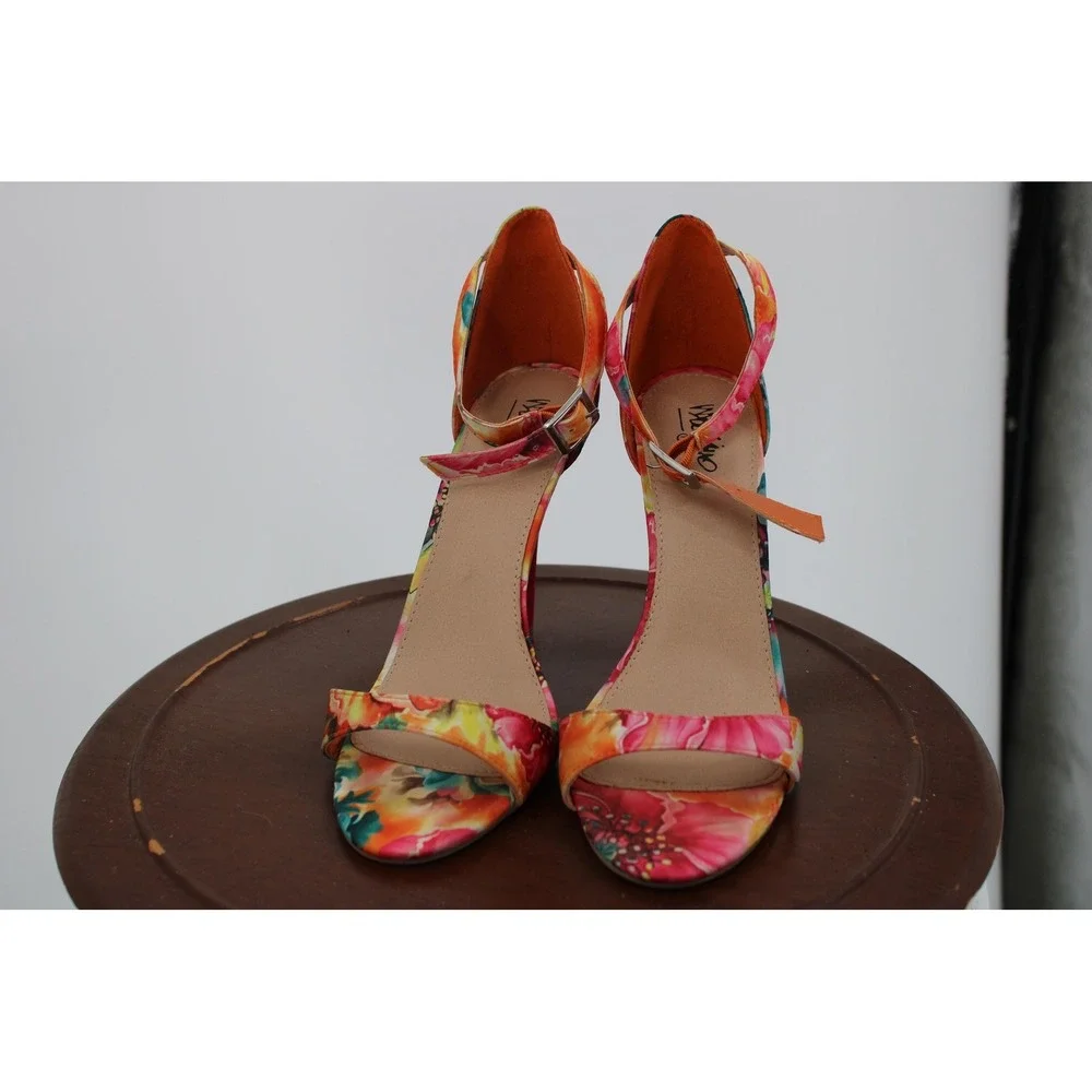 Mossimo Shoes Womens Size 7.5 Multicolor Floral Ankle Strap High Heel Sandals‎
